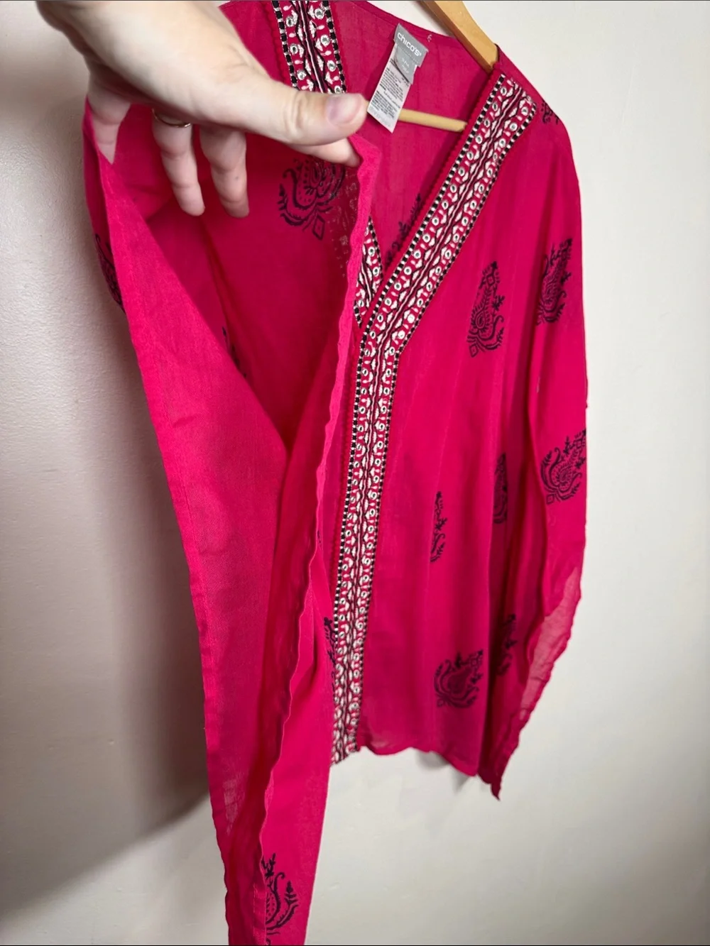 Chicos Womens Embroidered Tunic Top Boho Beach Vacation Tropical 100% Cotton